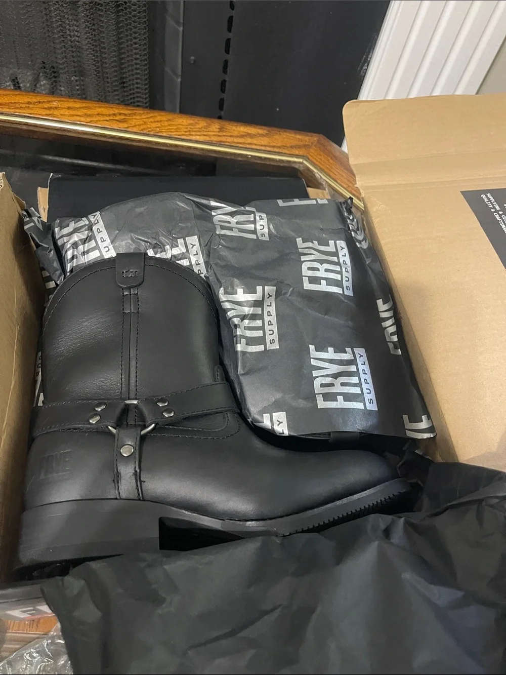 Frye Black Short Harness Leather Boot
